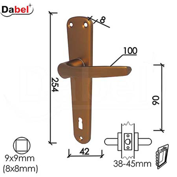 Slika Kvaka štit za vrata DABEL DOLČE-S F4 bronzana 90/42/254/8/100/9 mm ključ 0101029