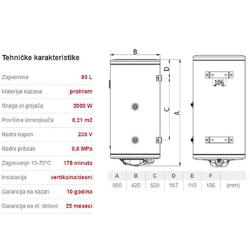 Slika Bojler Termorad BT-50 Lit.IB-21 vert.-Desni