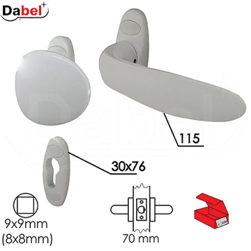 Slika Kvaka rozeta za ALU vrata DABEL GOČ ŠAPA RAL9016 bela 30/76/10/115/70/8/9 mm cilindar Q 0101564