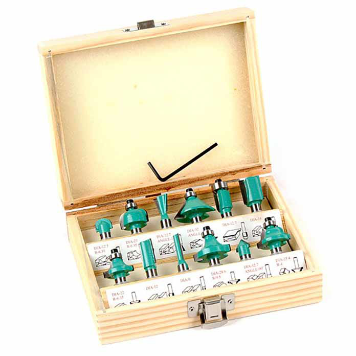 Slika Set glodala za drvo 12 kom – u drvenoj kutiji