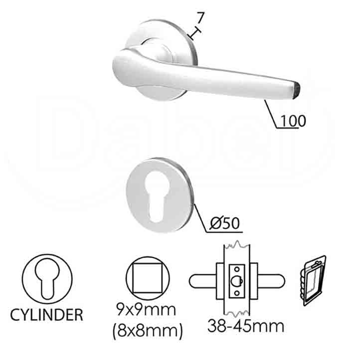 Slika Kvaka rozeta za vrata DABEL DOLČE F1 fi50/7/100/8/9 mm cilindar 0101226