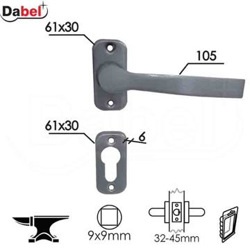Slika Kvaka rozeta za metalna vrata DABEL JACA siva 30/61/6/105/9 mm cilindar 0101905
