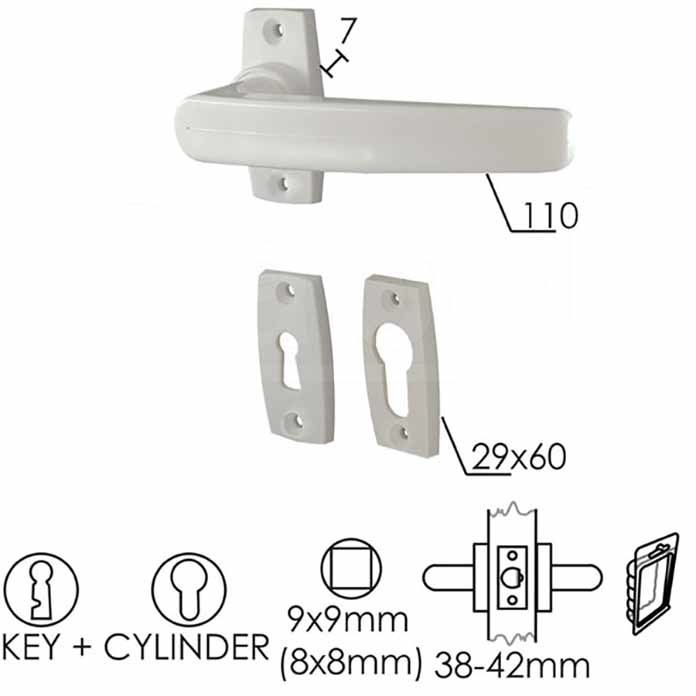 Slika KVAKA ROZETA ZA VRATA PVC-EKO BELA 29X60/7/110/8/9MM KLJ+CIL DBP3 0101977