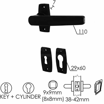 Slika KVAKA ROZETA ZA VRATA PVC-EKO CRNA 29X60/7/110/8/9MM KLJ+CIL DBP3 0101976