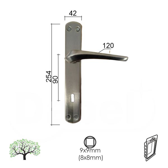 Slika Kvaka šild za vrata DABEL KOTOR inox 90/42/254/10/120/8/9 mm ključ 0101992