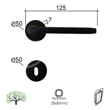 Slika Kvaka rozeta za vrata DABEL BOKA crna mat fi50/7/125/8/9 mm ključ 0101064