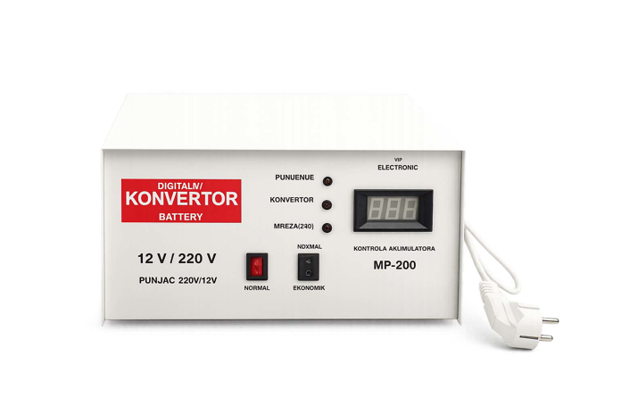 Slika Pretvarač napona 12V–220V 200W MP sa baterijom – digitalni konvertor