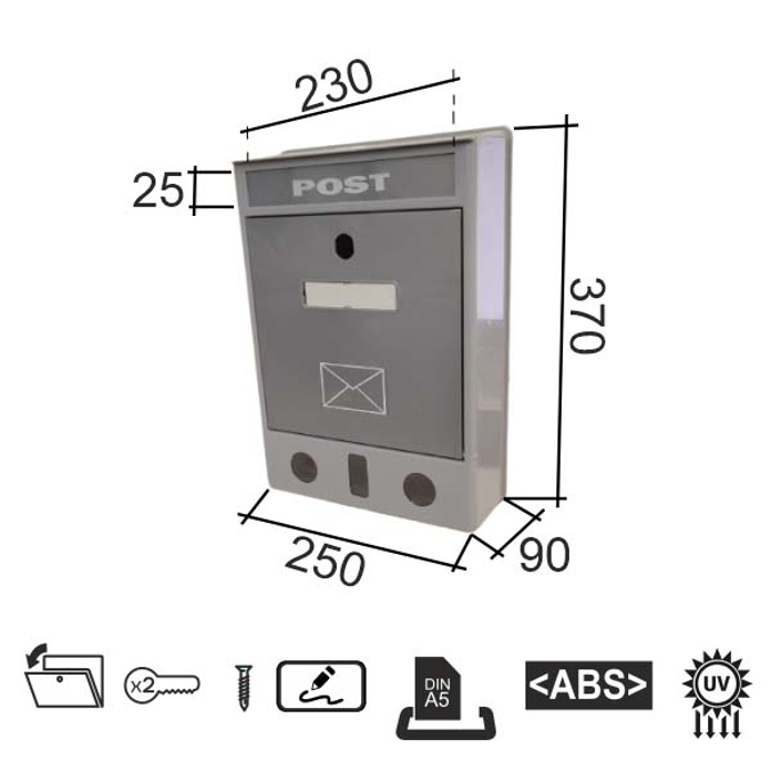 Slika Poštansko sanduče PVC POST sivo 250×370×90 mm DABEL